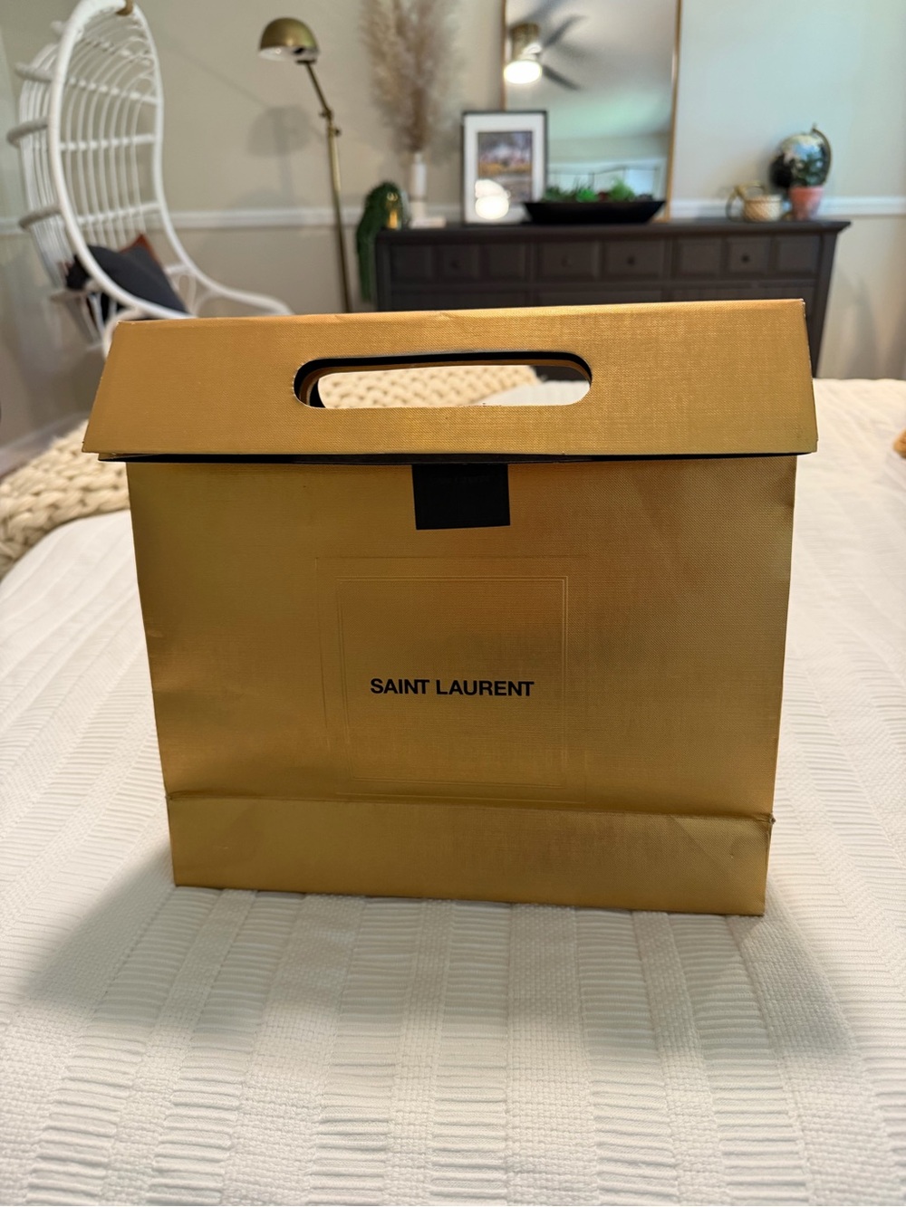 Saint Laurent Metallic Gold Shopping Bag with Cutout Handle